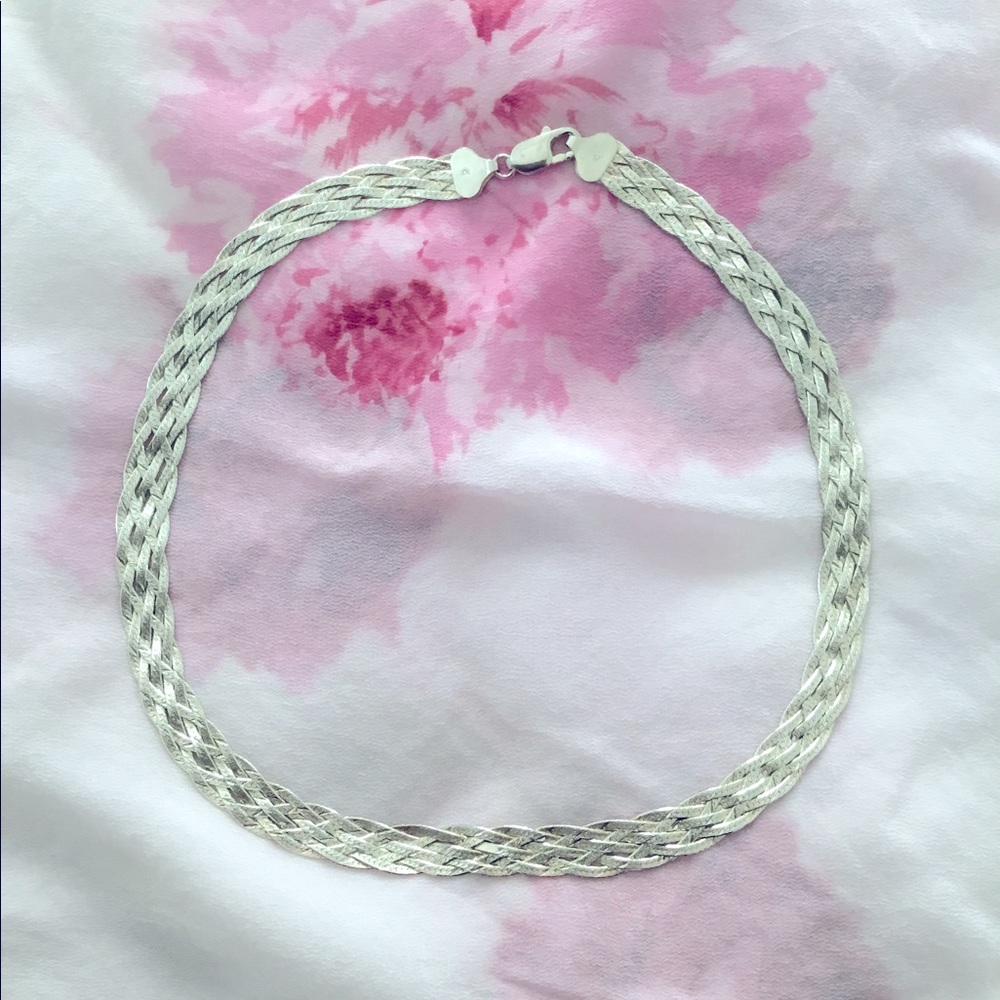 Braided 18 inch necklace, sterling 925 silver, Italy - Picture 7 of 11